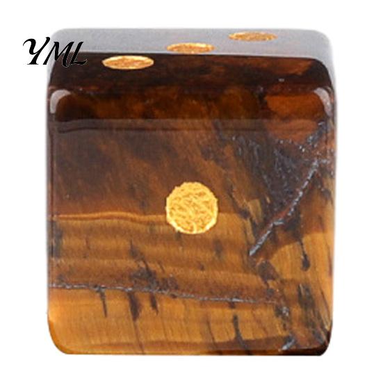 6-Sided Dice Natural Stone with Golden Dots, Mini Healing Faux Semi Precious Crystal Dice, Carved for Tabletop Board Game Dots