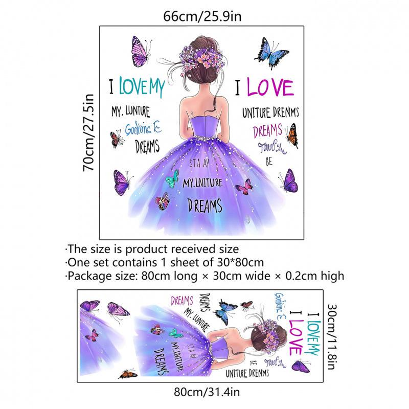 Креативная настенная наклейка на один метр Девочка Бабочка Английская настенная наклейка Фон для стены Декор комнаты Настенная наклейка Самоклеящаяся настенная наклейка Картина