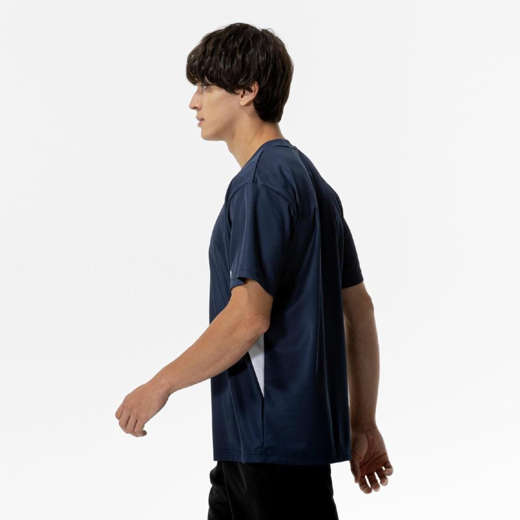 Mizuno New Model NaviDry Short Sleeve Dress Size M T-Shirt, U-Neck, Moisture-Wicking, Quick-Drying, Underwear, 32MAC196, Navy/White,