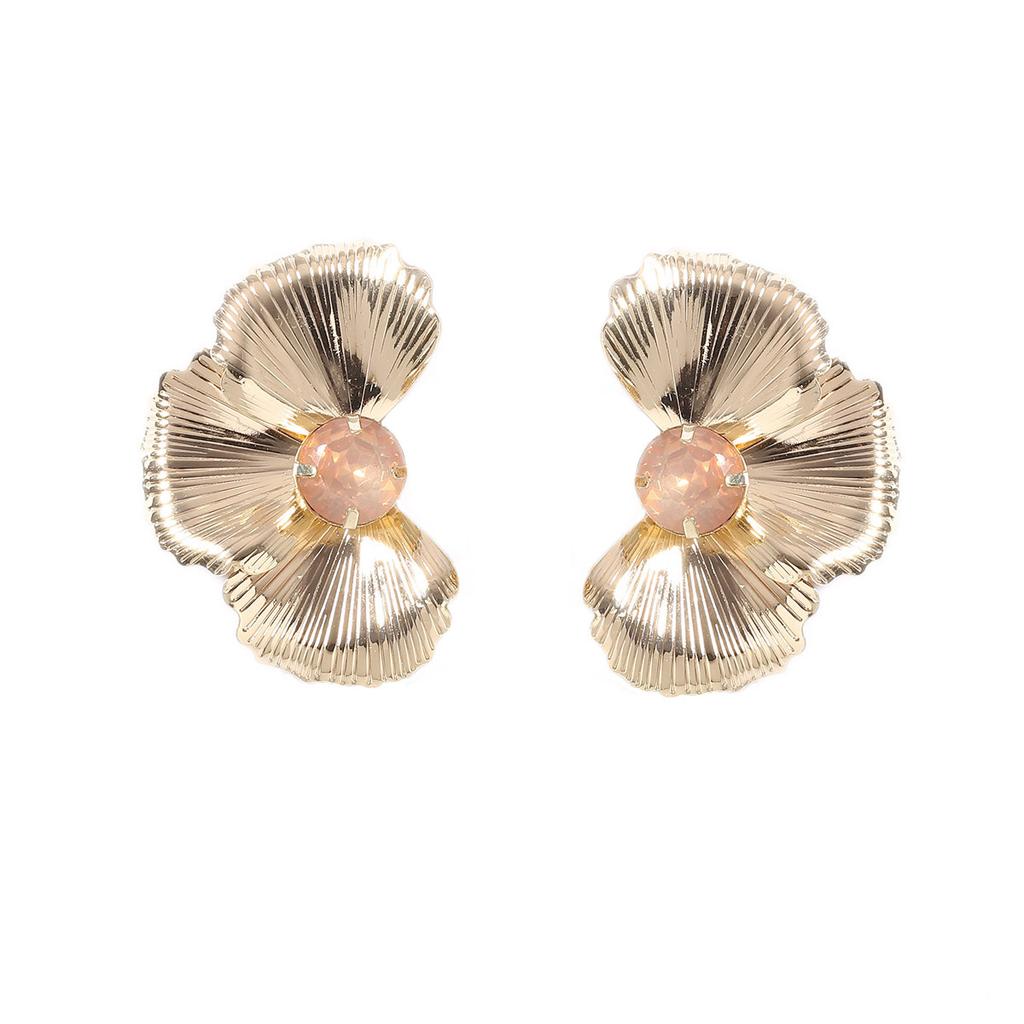 European and American French light luxury high-end personalized metal symmetrical flower diamond stud earrings niche fashion temperament model