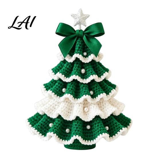 Decorative Yarn Tree for Bookshelves DIY Crochet Christmas Kit Beginner-Friendly Xmas Craft Kit with Bow Handmade Fairy Tale Project And Faux
