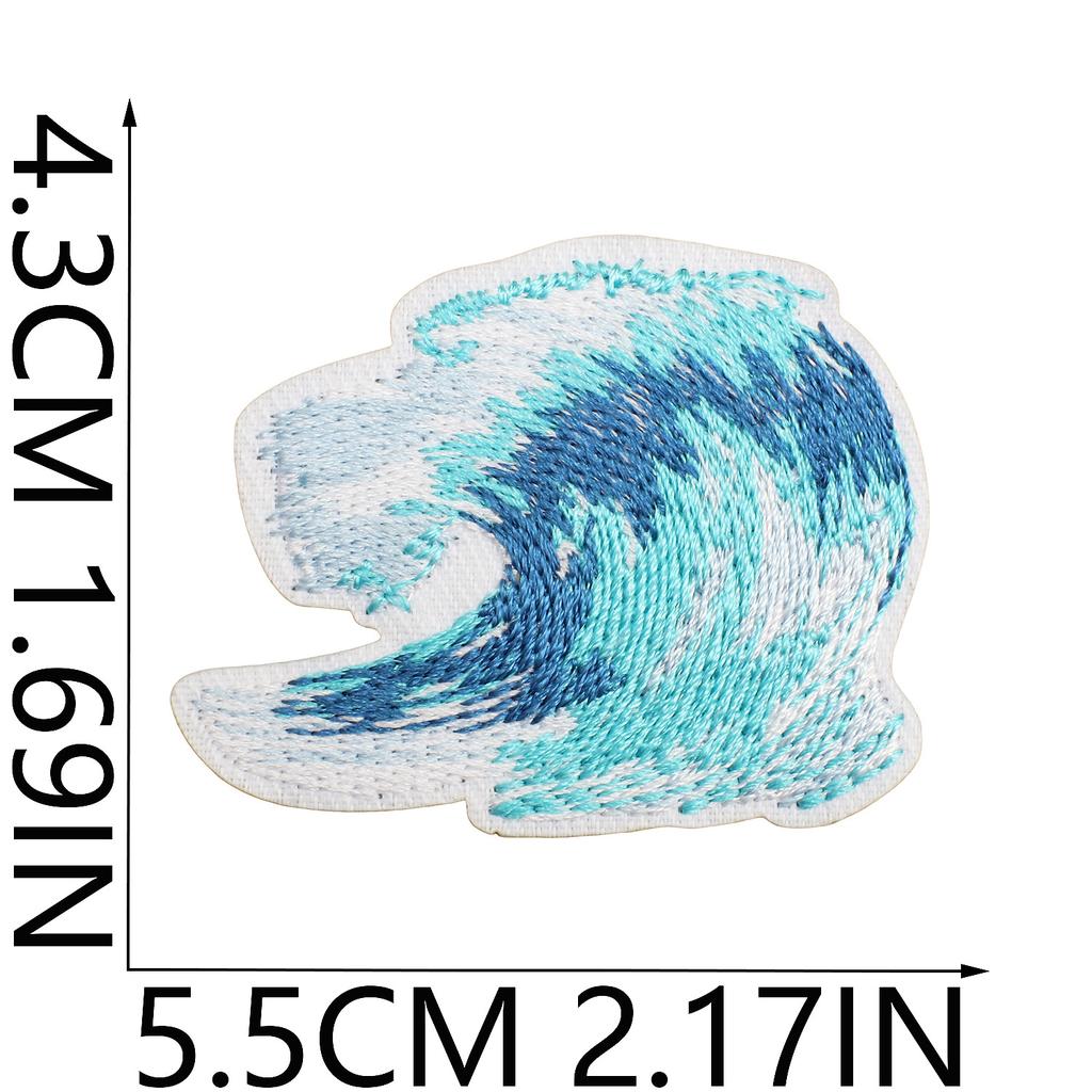 Blue Theme Embroidery Cloth Sticker, Surf Girl Patch Sticker, Wave Hermit Crab Computer Embroidery Label, Shell Chapter Sticker