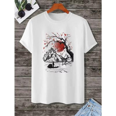 Japanese Style Print T-Shirt for  Men's Casual Crew Neck Short-Sleeve  Fashion Summer T-Shirts Tops, Regular and Oversize Tees