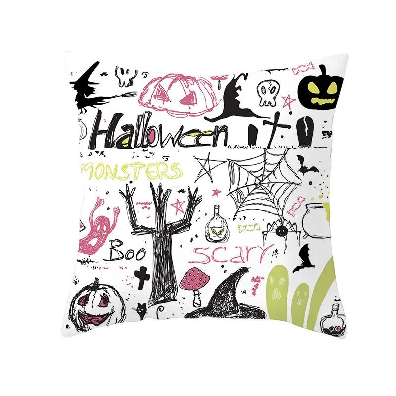 Halloween Style Decorative Cushion Cover Horror Pattern Polyester Pillowcase Pillow Cover For Sofa Home Room Festival Decor