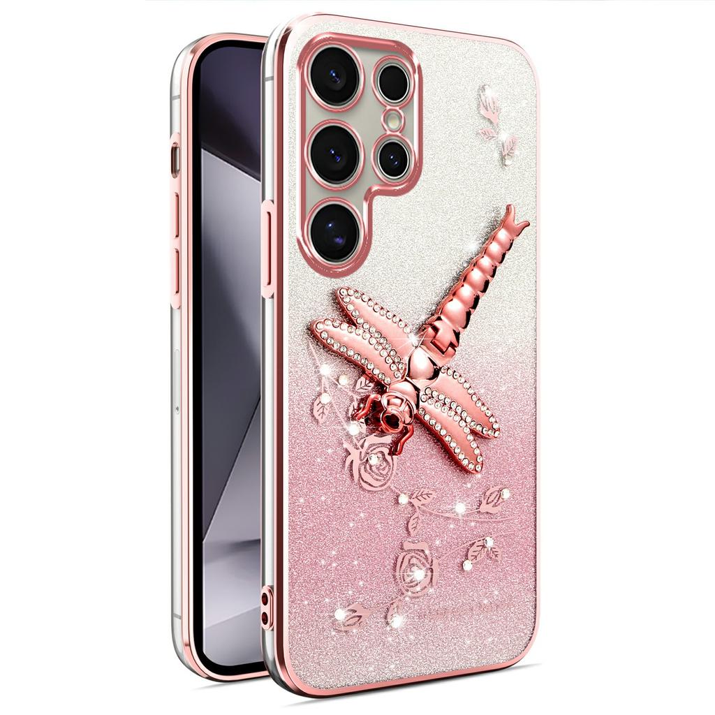 KADEM For Samsung Galaxy S24 Ultra Case Dragonfly Kickstand TPU Flowers Glitter Phone Cover