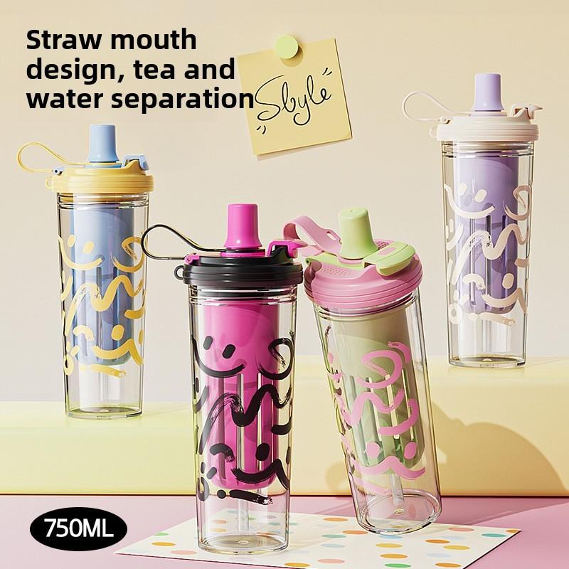 Pc Straw Water Bottle For Girls With Double Drink Design Perfect For Summer Use
