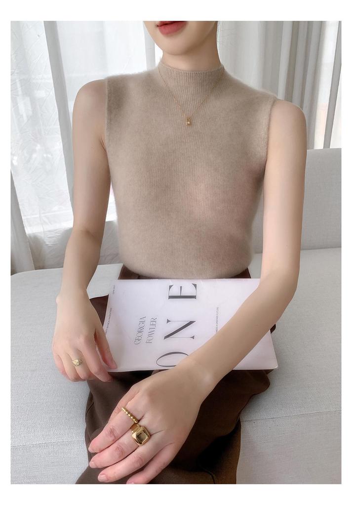 Women's Sleeveless Cashmere Vest - 2025 Autumn/Winter High Neck Slimming Base Layer Top