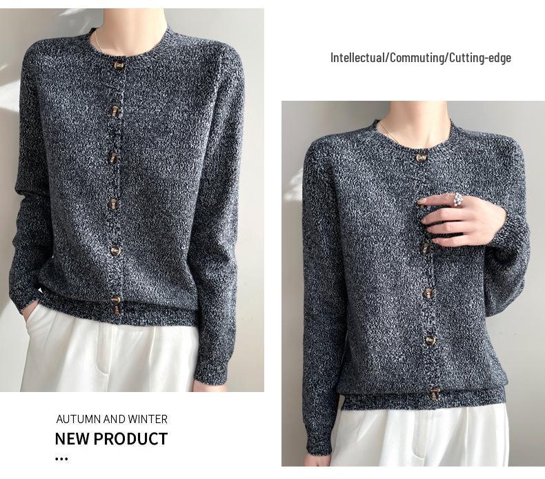 Spring 2025 Retro Velvet Round Neck Knit Cardigan - Space-Dyed Loose Fit for Women