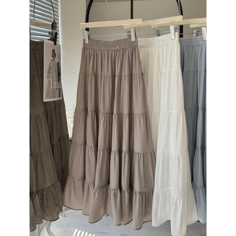 White skirt women's summer new high waist and thin a word medium and long spring and autumn fluffy group ballet cake skirt