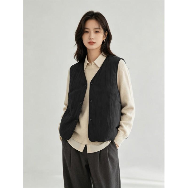Womens Lightweight Down Vest 2026 Winter Slim Fit V-Neck Inner Layer Double-Sided Wearable