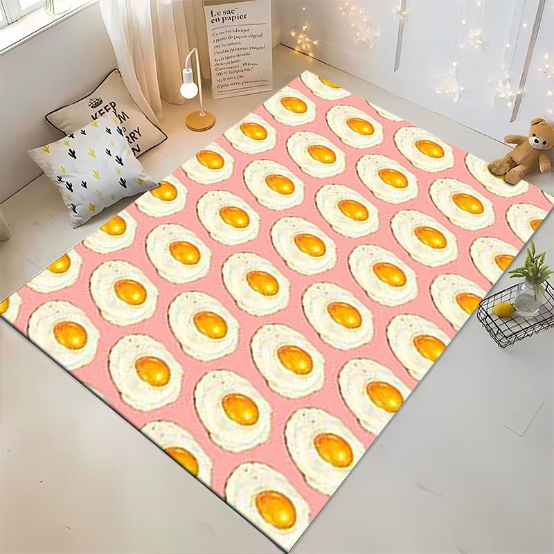 Cute Fried Egg Pattern Carpet with Pink Background for Home Decor Suitable for Use As an Anti-slip for Living Room Bedroom Sofas