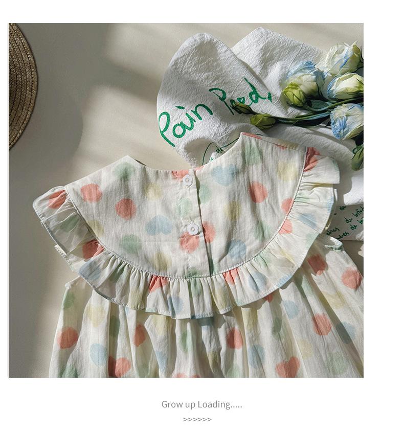 2024 Summer New Children's Clothes Colorful Polka Dot Girl Dress Korean Ruffle Doll Collar Children's Skirt Sweet