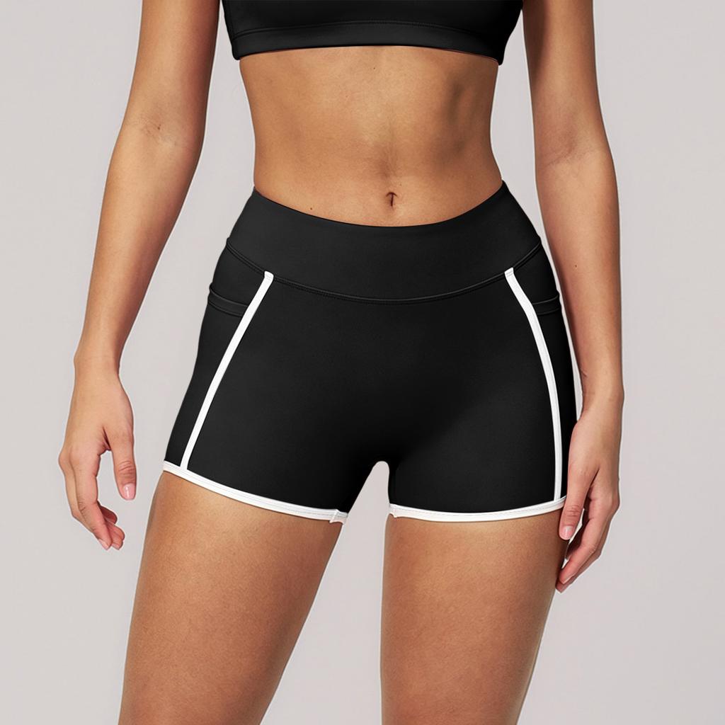 Women's High Waist Yoga Shorts Slim Fit Stretchy Athletic Running Workout Gym Shorts with Contrast Trim for Fitness Training