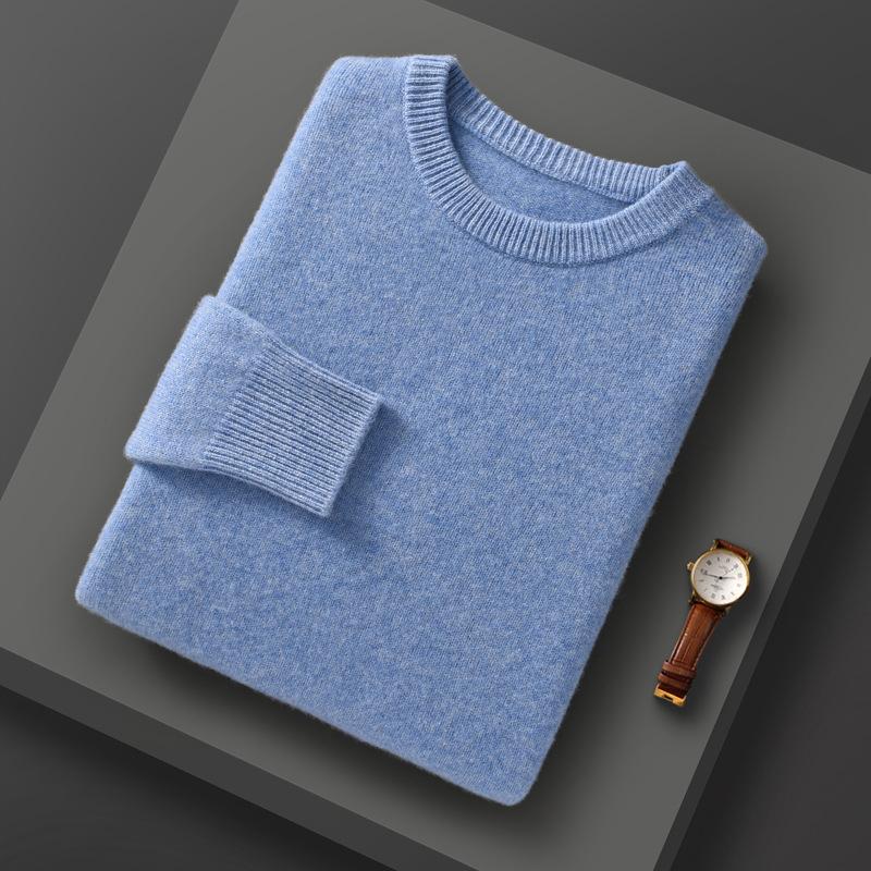 Zesílený pánský kardigan s kulatým výstřihem Podzim a zima Nový Jednoduchý a všestranný Hřejivý kašmírový pletený základní svetr