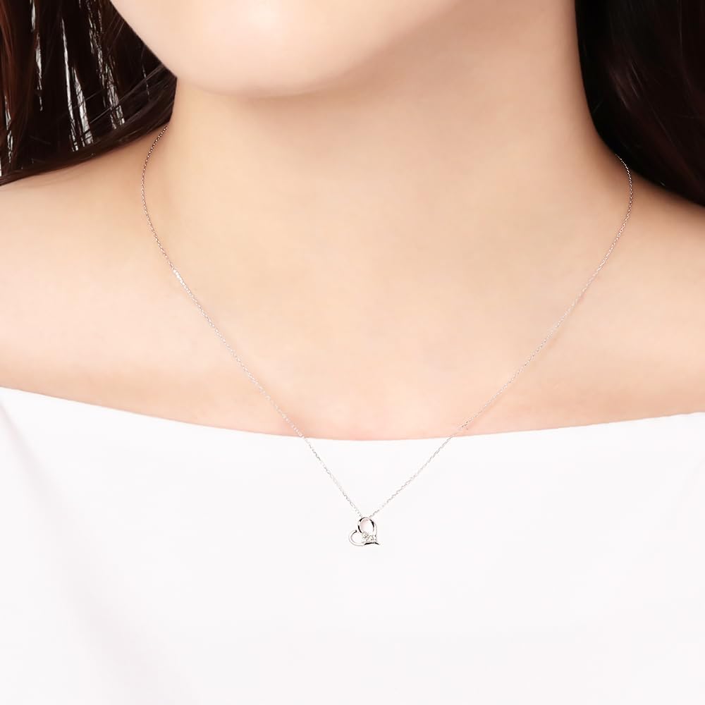 Estelle Official Women's Necklace, 10K White Gold with Diamonds and Heart Motif, 0442-0054-0020-0000