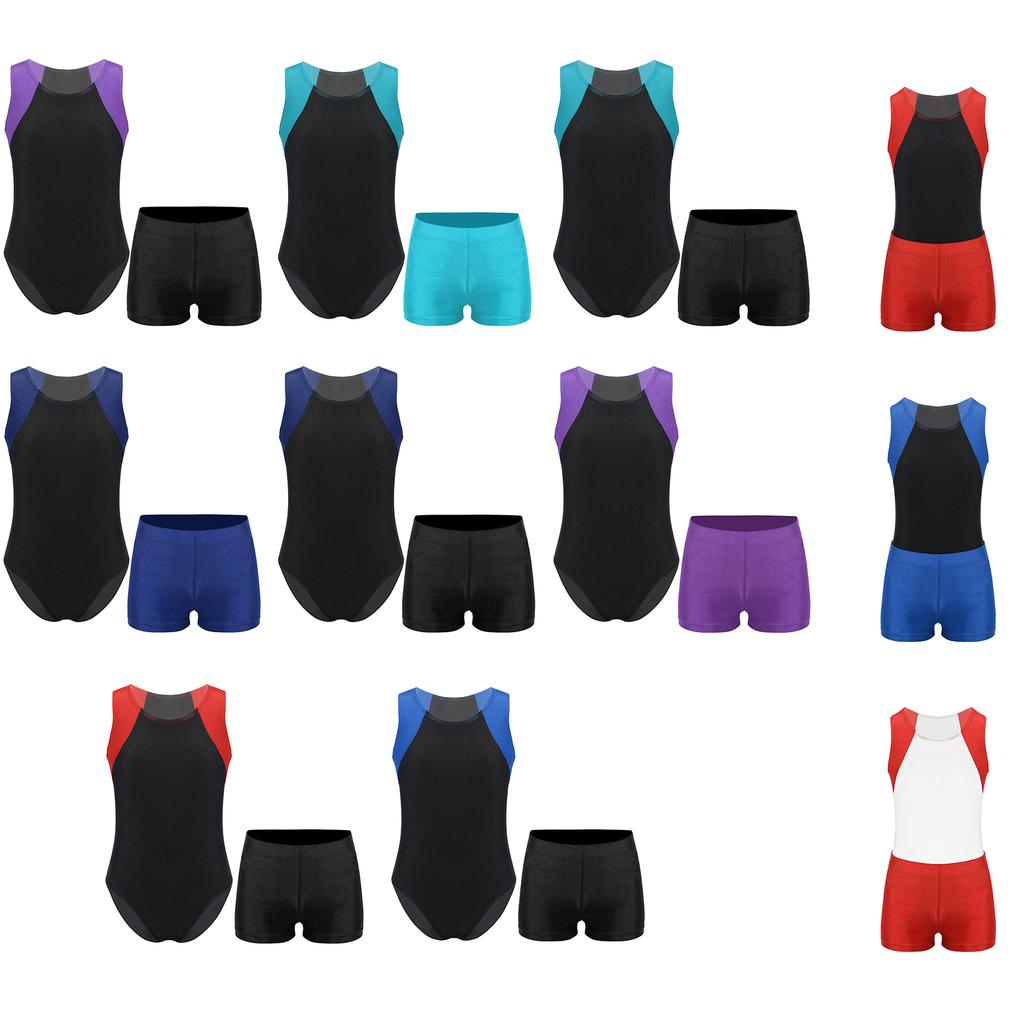 Dětská chlapecká kombinéza trikot s kulatým výstřihem a šortkami pro soutěž v gymnastické józe