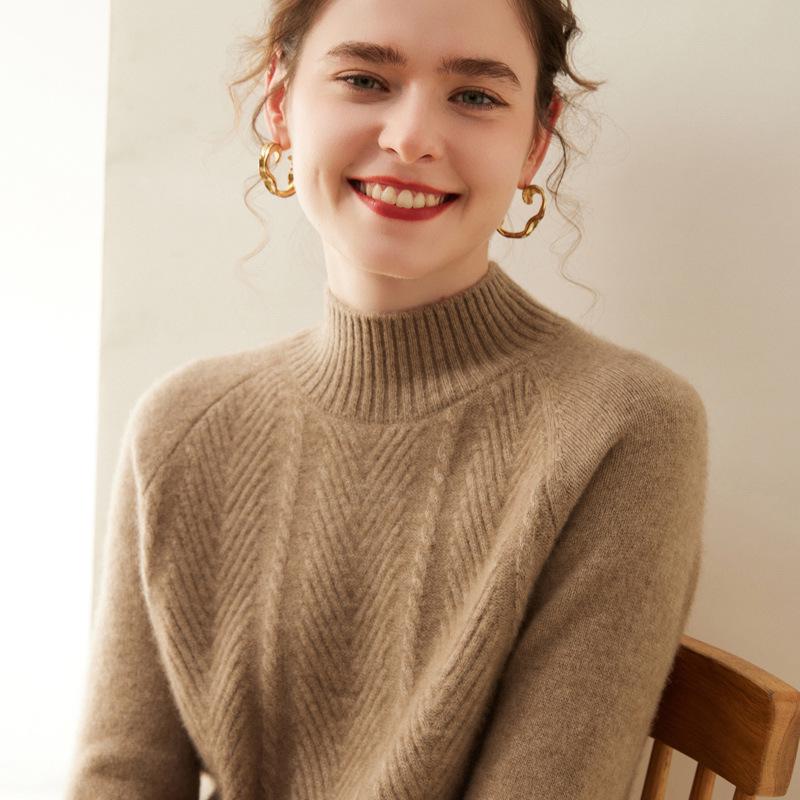 Women's Autumn/Winter Cashmere Sweater with High Neck and Raglan Sleeves