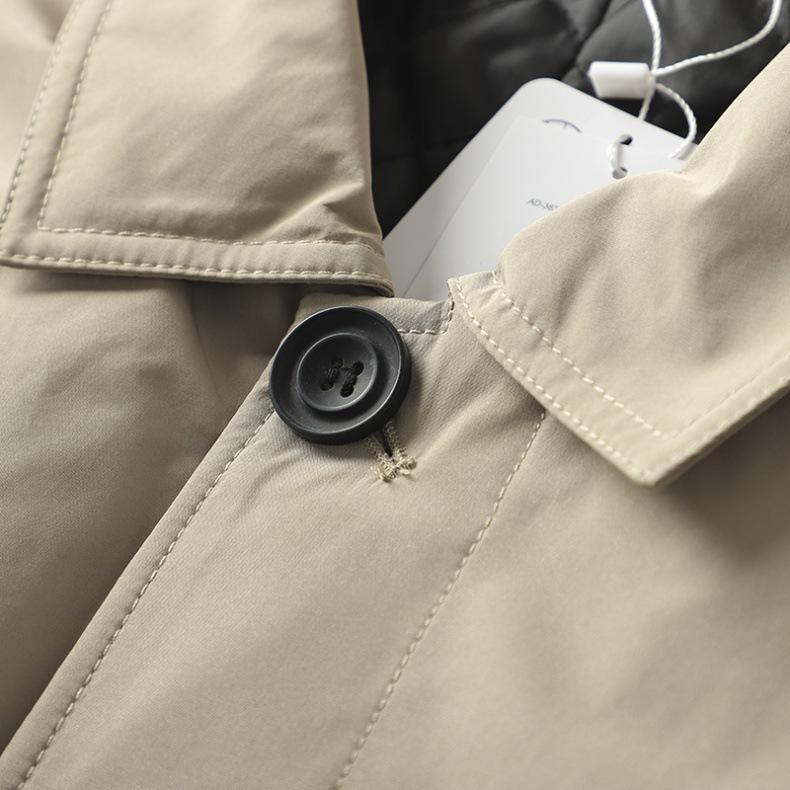 Men's Elegant Windbreaker Simple Jacket Warmth Winter Medium Length Lapel Trench Coat Button Up