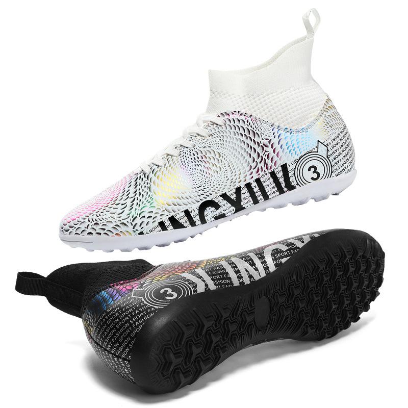 Manufacturer spot straight hair high top breathable football shoes professional game shoes artificial turf training shoes spot 2025