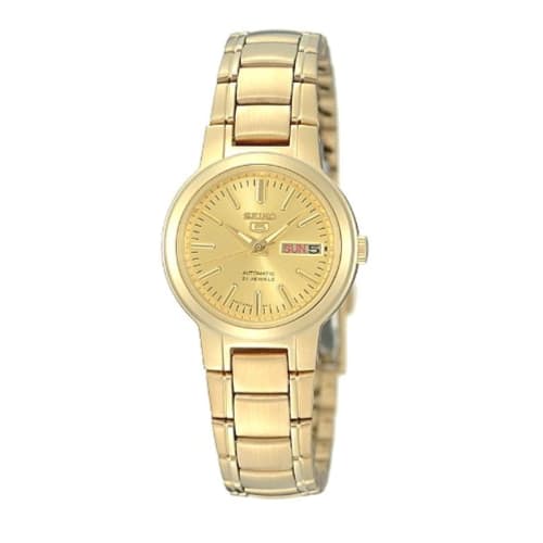 

Not available in Japan, this SEIKO5 SPORTS Seiko Five automatic and manual-winding women s watch features an all-gold shine dial (SYME46K1).