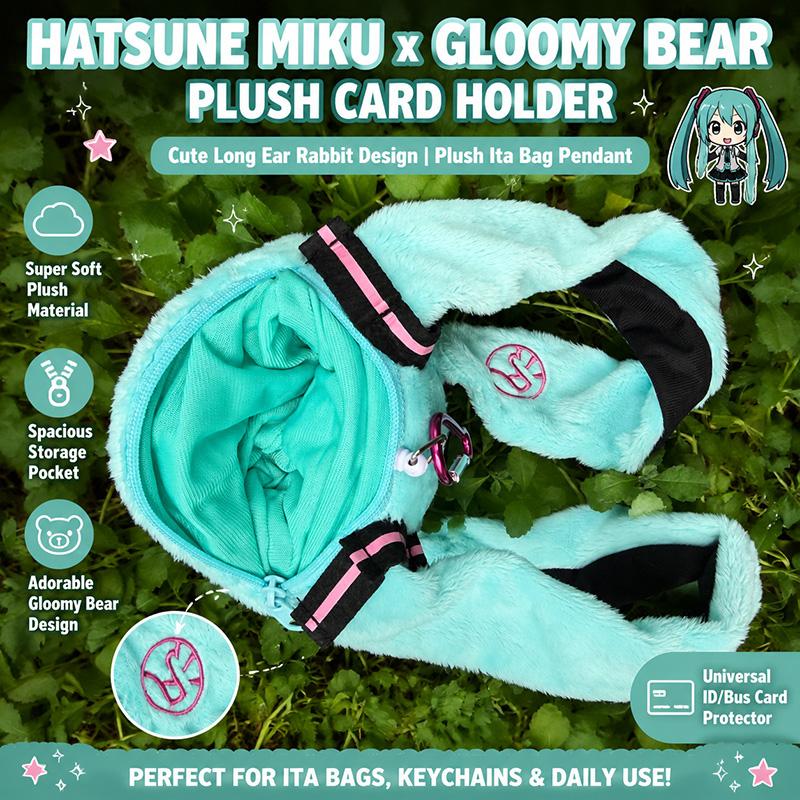 Gloomy Bear Hatsune Miku Collab Rabbit Plush Card Holder Kawaii Anime Bus Card Cover Fluffy Ear Bunny