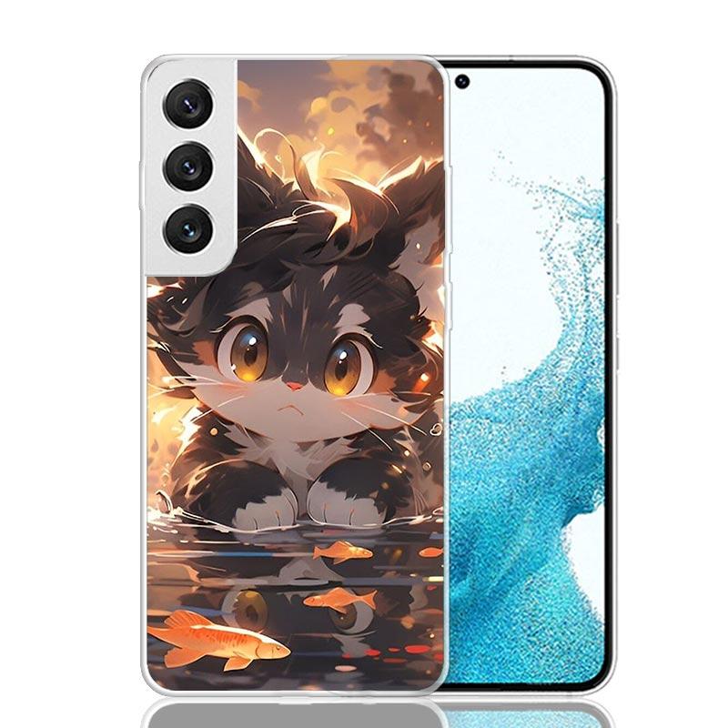Cartoon Cute Cat Fish Aesthetic Phone Case For Samsung Galaxy S26 S25 Edge S24 S23 FE S22 Ultra S21 Plus S20 + Fundas Cover Coqu