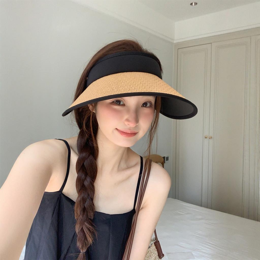 Straw empty top sun hat women's summer sun protection big eaves show face small versatile fashion sun hat