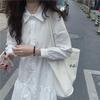 2023 Spring/Autumn Petite French White A-line Shirt Dress with Long Sleeves