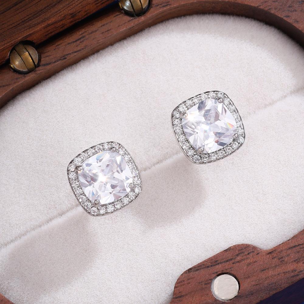 New Korean Classic Multiple Color Options Shining Dopamine-colored Zircon Square Stainless Steel Stud Earrings for Women Jewelry
