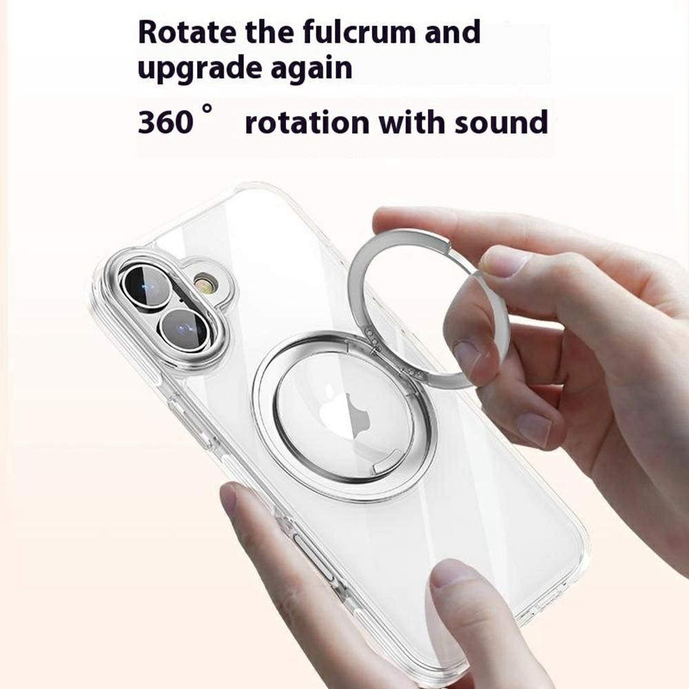For iPhone 16 Plus Case Compatible with MagSafe Gear Fulcrum Kickstand Electroplating Lens Frame PC+TPU Phone Cover