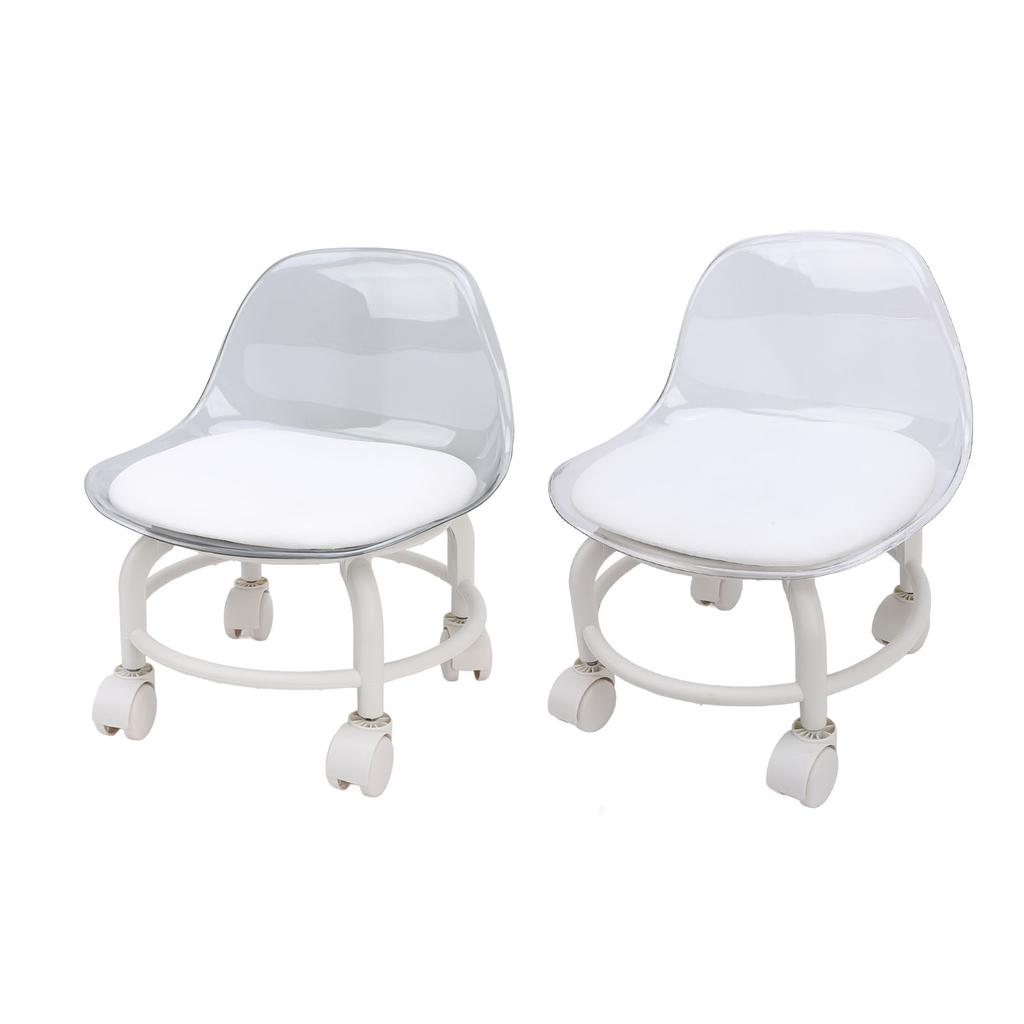 Low Rolling Stool with Wheels Back Support Small Acrylic Short Silent Mini Roller Seat