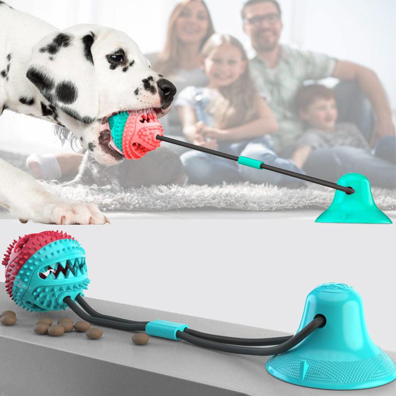 Dog Food Toy Silicon Suction Cup Tug Interactive Ball Slow Eating Feeder Pet Chew Bite Tooth Cleaning Toothbrush Healthy Stomach