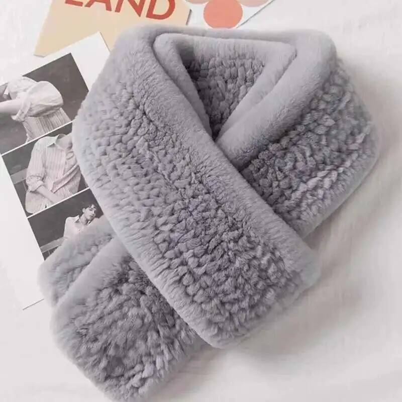 Rex Rabbit Fur Scarf Winter Medium Long fur Scarf Natural Fur Thickened Warm Fur Scarves Neck Warmer Female Real Fur Scarves