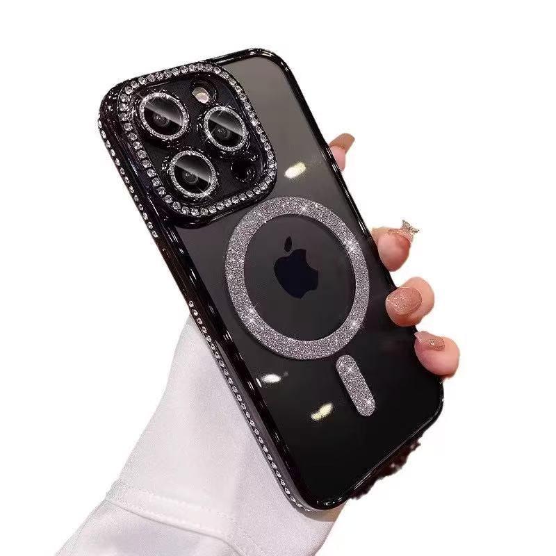 Custodia per Telefono Magnetica con Diamanti Scintillanti per iPhone 15 Pro Max Ricarica Wireless