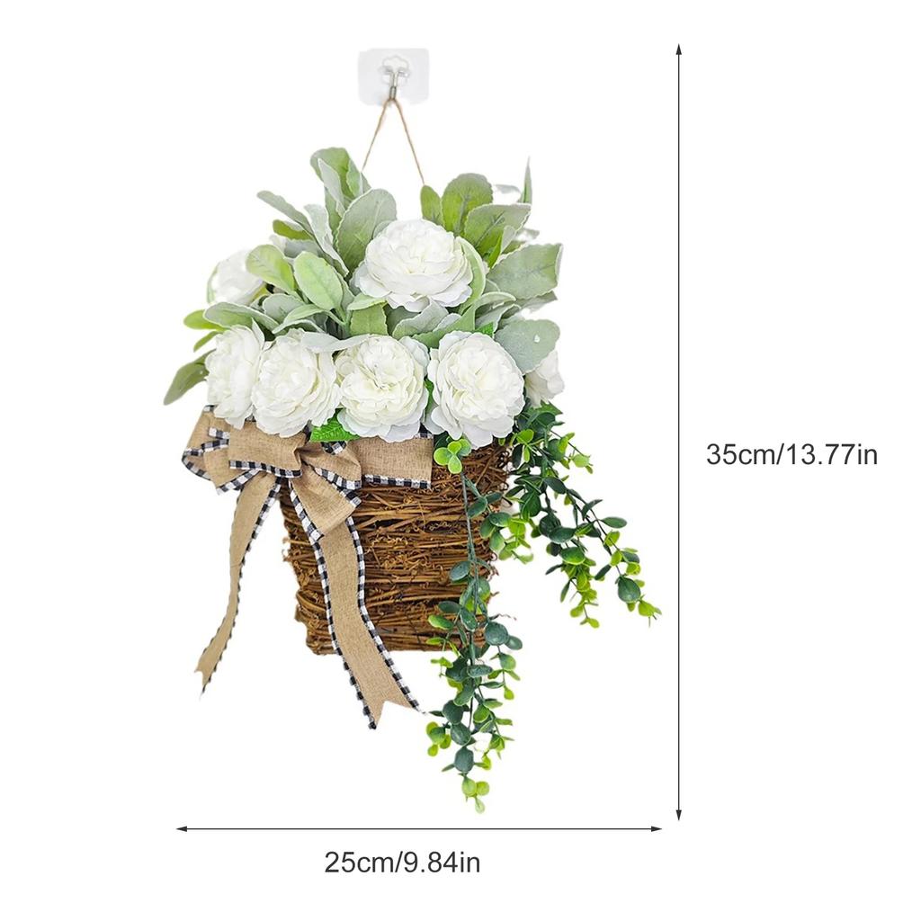 Spring Front Door Decor Dahlia Peony Flowers Basket Spring Welcome Sign Porch Farmhouse Artificial Flowers Wedding Home Decor