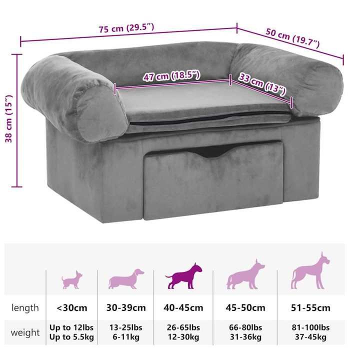 VidaXL Dog Sofa with Drawer Grey 75x50x38 Cm Plush Sofa Animals 171076