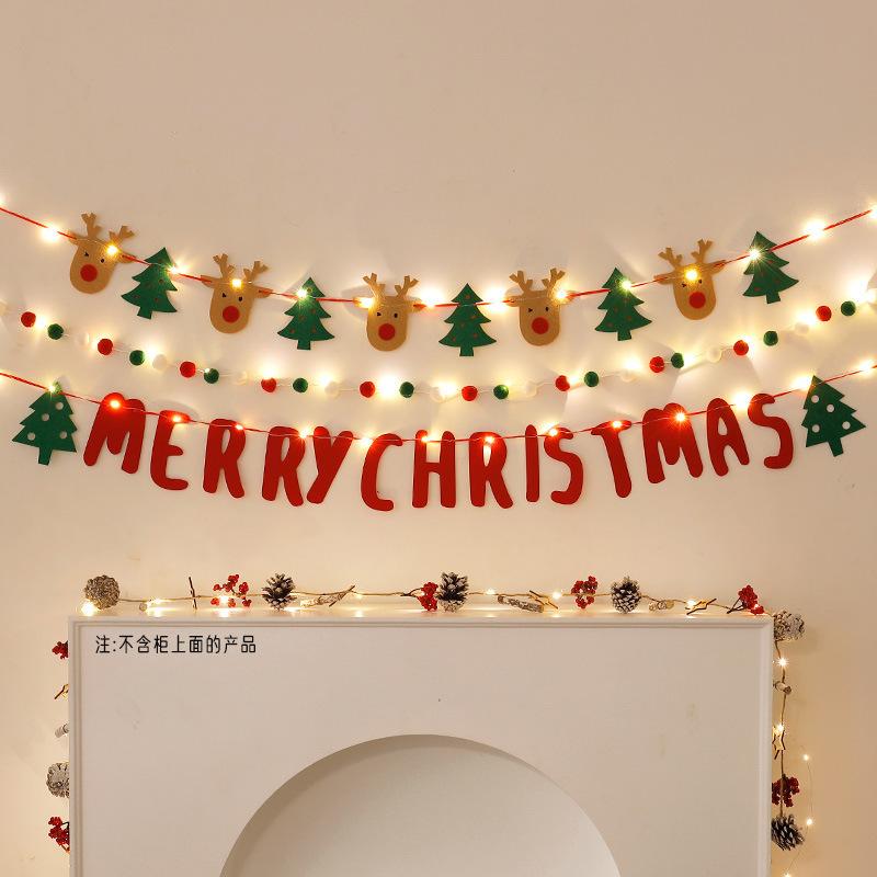 Christmas Party Furry Balls Flag Pendant with LED String Light DIY Handmade for Merry Christmas Holiday Decoration Xmas Pendant