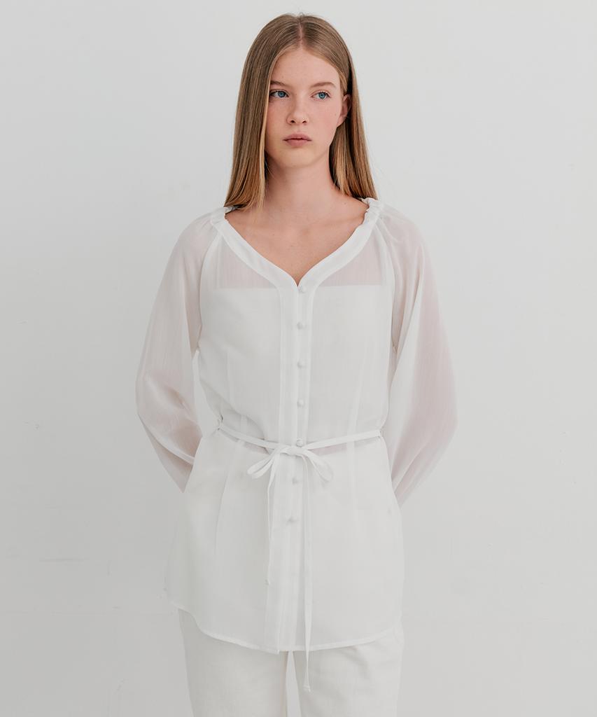 ITOV SEOUL Shirred Belted Blouse White