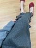 Women's French Black Polka Dot Knit Midi Skirt with Wood Ear Edge – Autumn/Winter High Waist Slim-Slit Design.