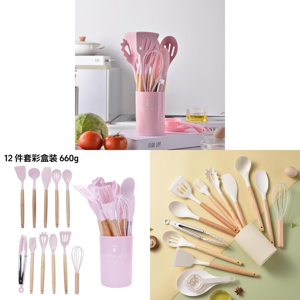 Silicone Kitchen Utensil Set With Wooden Handles For Cooking Nonstick Heatresistant For Home Use