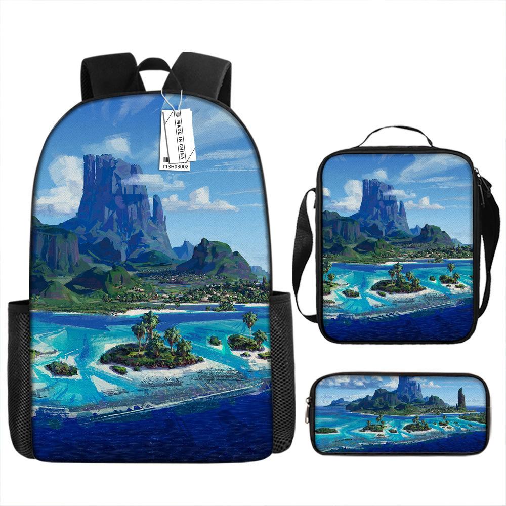 Moana Printed Backpack Large Capacity Sports Backpack Primary And Secondary School School Bag Three-Piece Set