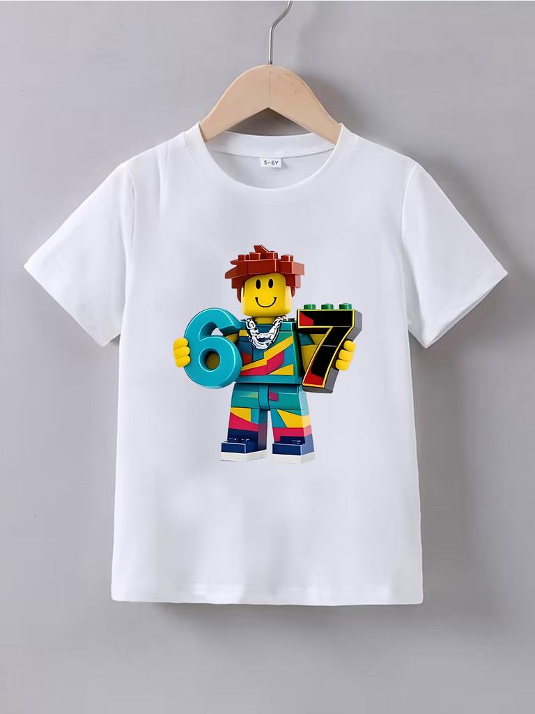 Cartoon Character 67 Digital Print Children's Short-Sleeved T-Shirt Boys/Girls, Suitable All Seasons Versatile Various Occasions