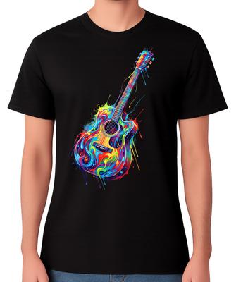 Kleurrijk Gitaar Kunst T-shirt Abstract Muziekinstrument Grafisch Unisex Tee