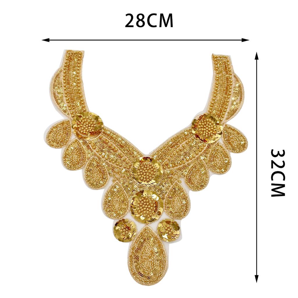 Heavy Industry Gold Handmade Bead Sequins Embroidery Decal Water Drop Collar Clothing Dress Dance Clothing Cloth Sticker Accessories