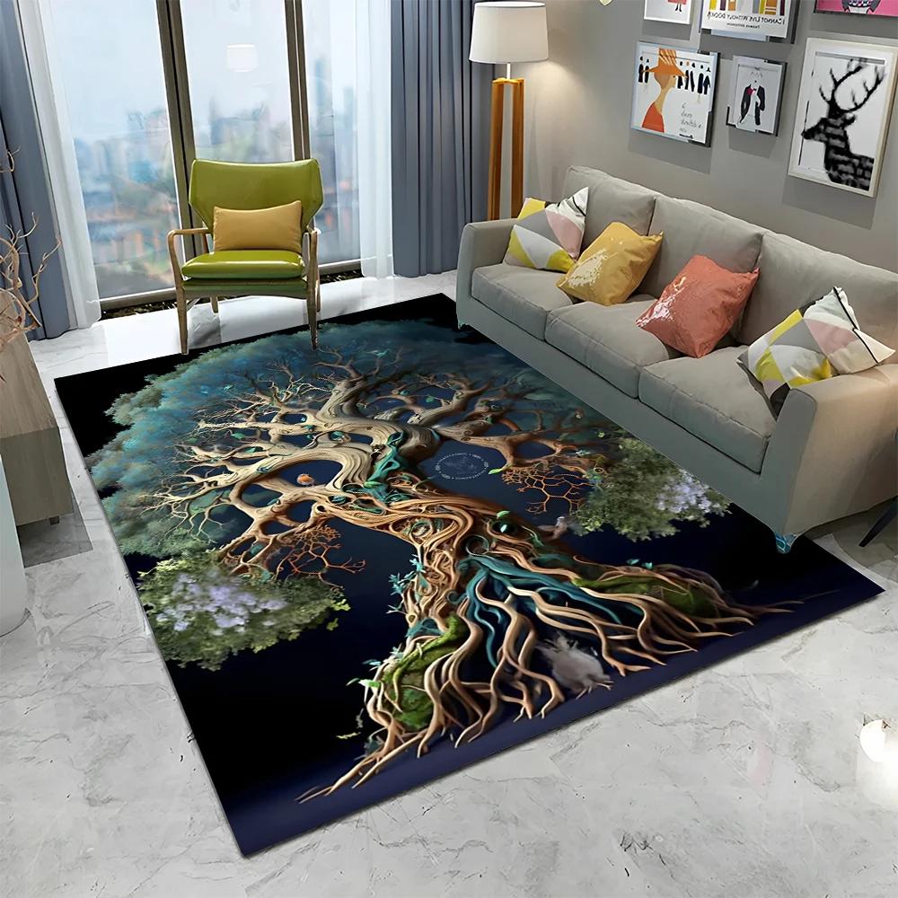 Viking Noorse Yggdrasil Levensboom Tapijt Vloerkleed voor Huis Woonkamer Slaapkamer Bank Deurmat Decoratie, Kinderkamer Vloerkleed Antislip Vloermat