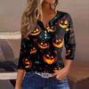 Dámské tričko Halloween potisk knoflík 3/4 rukáv tunika denní víkendová móda základní V-výstřih běžný top