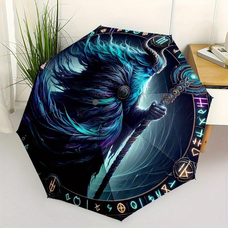

Enchanted Wizard Portrait Circular Wall Art Print Umbrella, Cute Umbrella with Cute Design, Portable 3-Fold Compact Umbrella for Men & Women, Valentin