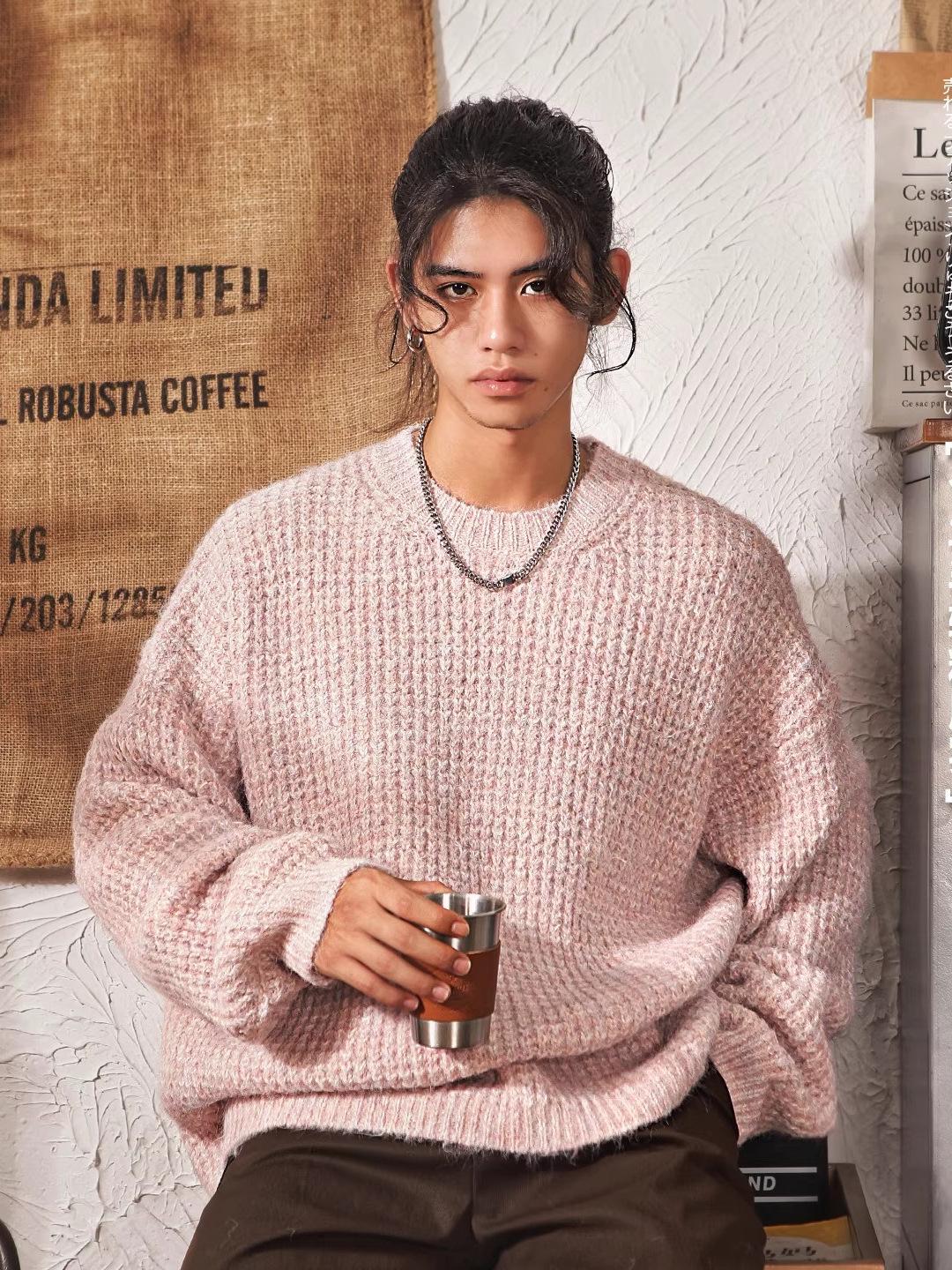 Unisex Japanese Retro Pineapple Pattern Round Neck Sweater - Thick Knit, Autumn/Winter Style. XXL