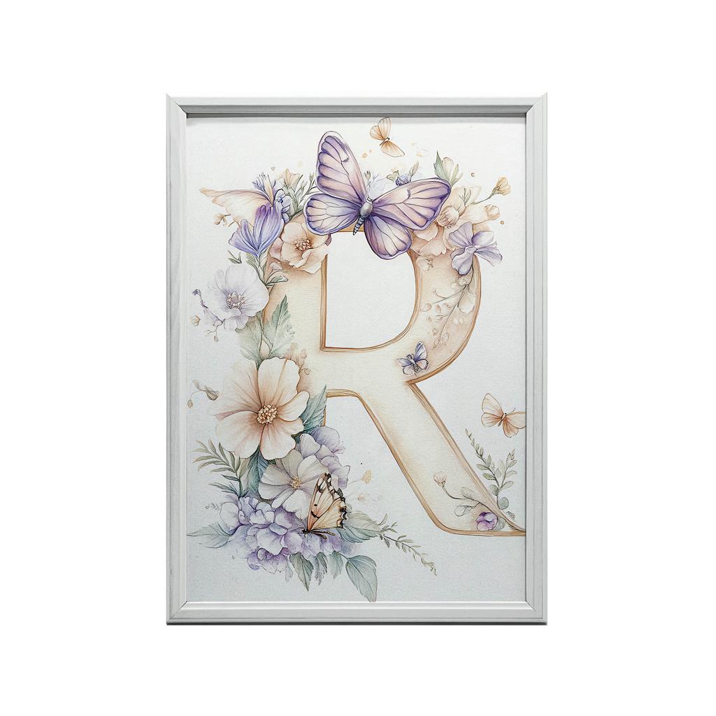 R som Glädje - Blommig Affisch R som Glädje - Blommig Affisch, 50X70 Cm, Ram av Ljust Ekträ, Matt Papper 230 Gsm