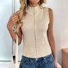 New Casual Simple Style Zipper Turtleneck Solid Color Sleeveless Knitted Sweater Vest for Women